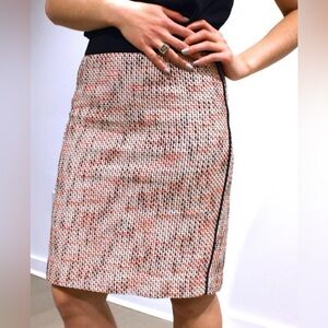 BANANA REPUBLIC Black, White & Orange Tweed Pencil Skirt Black Piping | Size 14